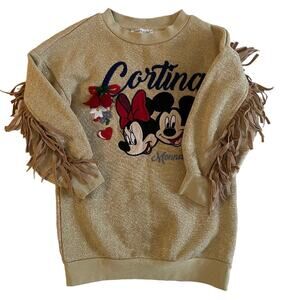 Monnalisa Cortina Print Dress in Gold with Mickey & Minnie Size 2‎